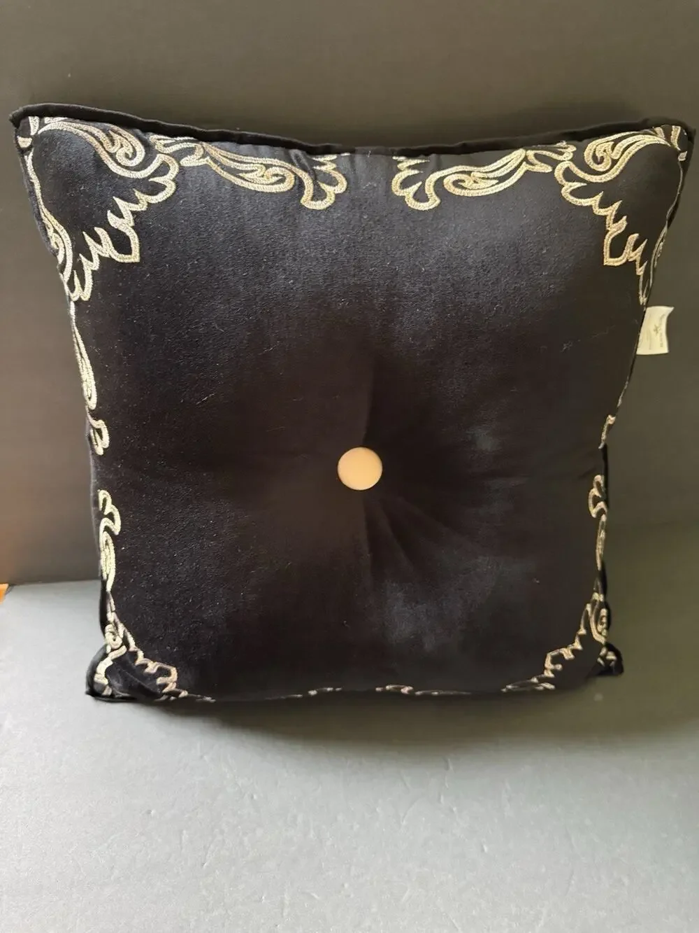 Royal Velvet Decorative Pillow Regency Black Gold Embroidered Square Modernist